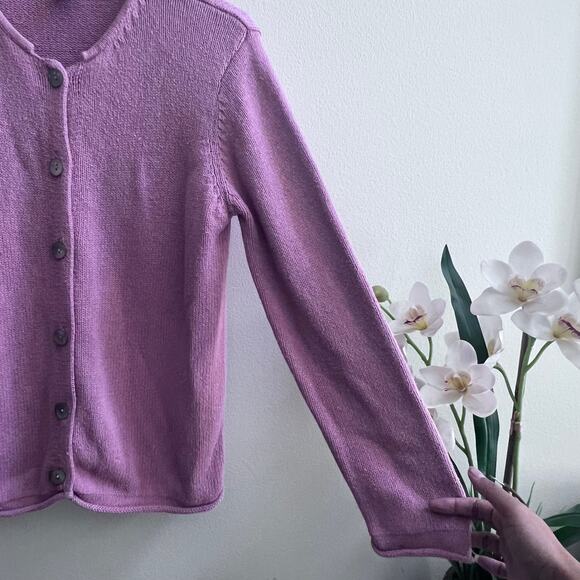 Vintage L. L. Bean Womens Silk Blend Pink Sweater Knitted Long Sleeve Cardigan M - Picture 4 of 6